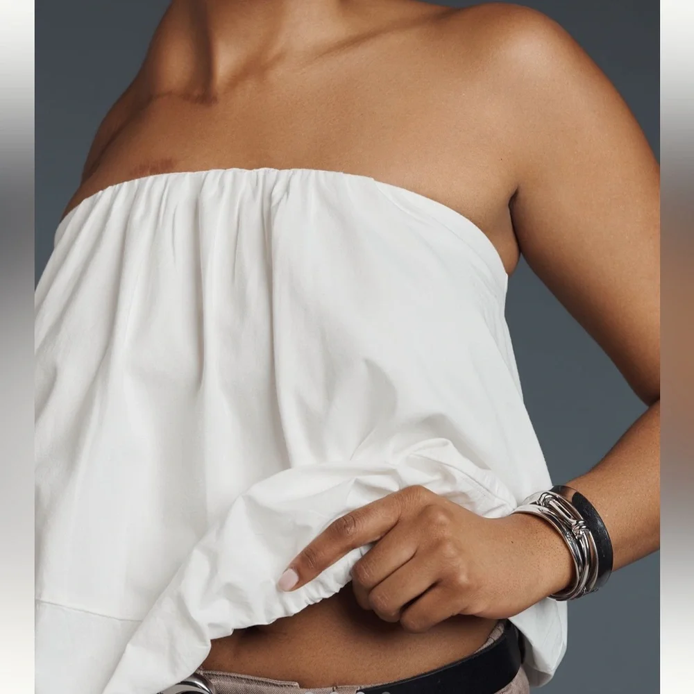 Anthropologie Maeve White Strapless Bubble Hem Top
